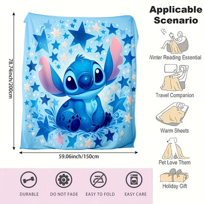 1pc Cozy Flannel Blanket Soft Warm Stitch Starry Night Flannel Blanket Print Machine Sofa Office Camping Travel and Home Decor