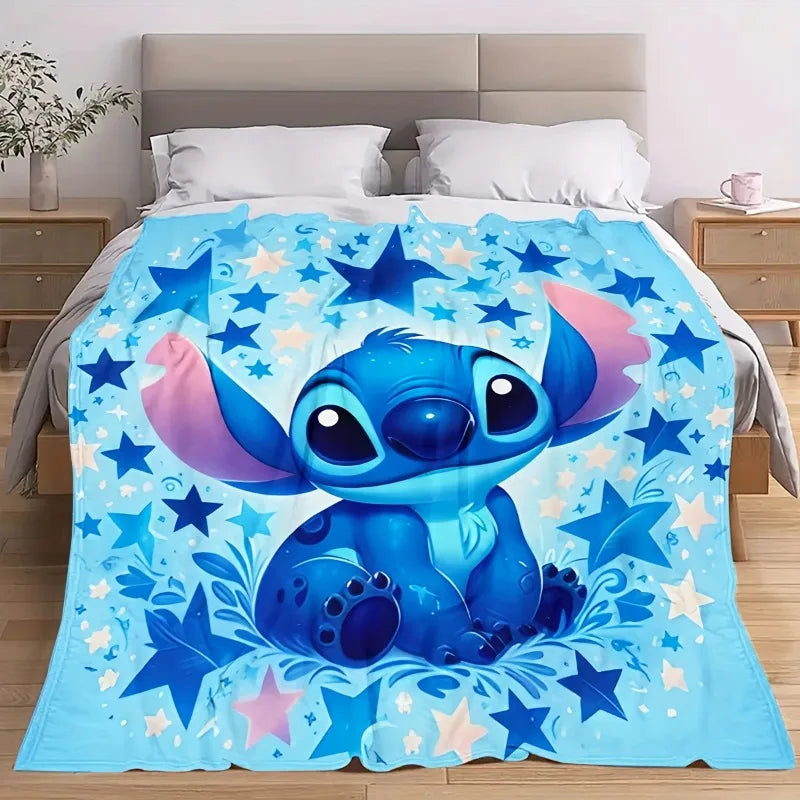 1pc Cozy Flannel Blanket Soft Warm Stitch Starry Night Flannel Blanket Print Machine Sofa Office Camping Travel and Home Decor
