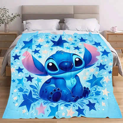 1pc Cozy Flannel Blanket Soft Warm Stitch Starry Night Flannel Blanket Print Machine Sofa Office Camping Travel and Home Decor