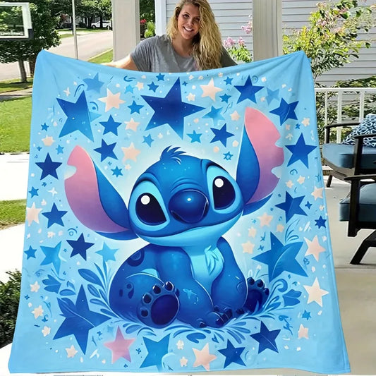 1pc Cozy Flannel Blanket Soft Warm Stitch Starry Night Flannel Blanket Print Machine Sofa Office Camping Travel and Home Decor