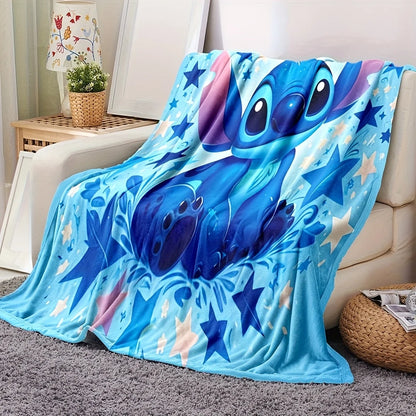1pc Cozy Flannel Blanket Soft Warm Stitch Starry Night Flannel Blanket Print Machine Sofa Office Camping Travel and Home Decor