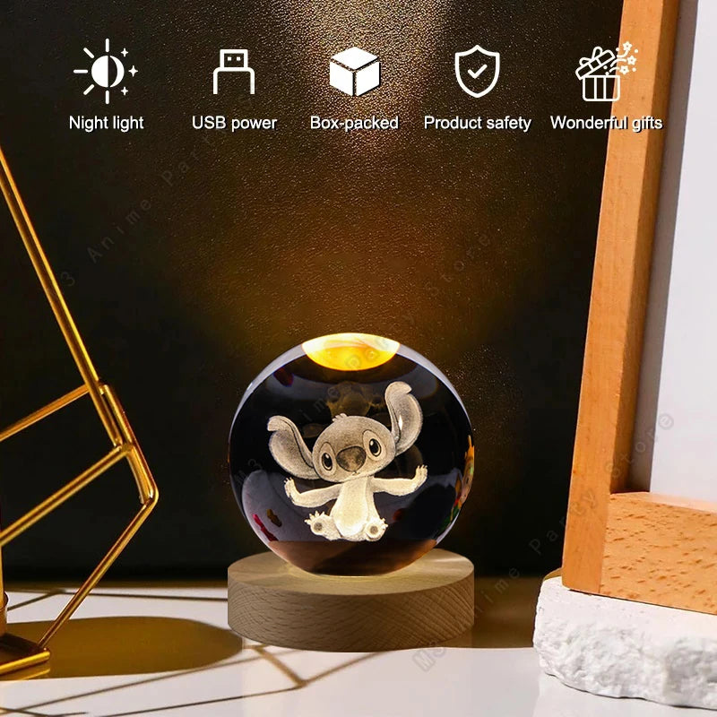 Lámpara 3D de Cristal Stitch – Luz Nocturna LED