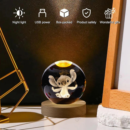 Lámpara 3D de Cristal Stitch – Luz Nocturna LED