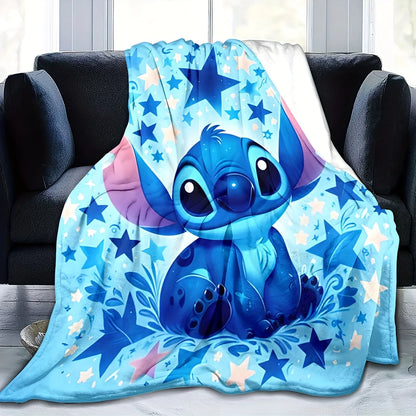 1pc Cozy Flannel Blanket Soft Warm Stitch Starry Night Flannel Blanket Print Machine Sofa Office Camping Travel and Home Decor
