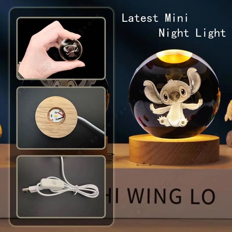 Lámpara 3D de Cristal Stitch – Luz Nocturna LED